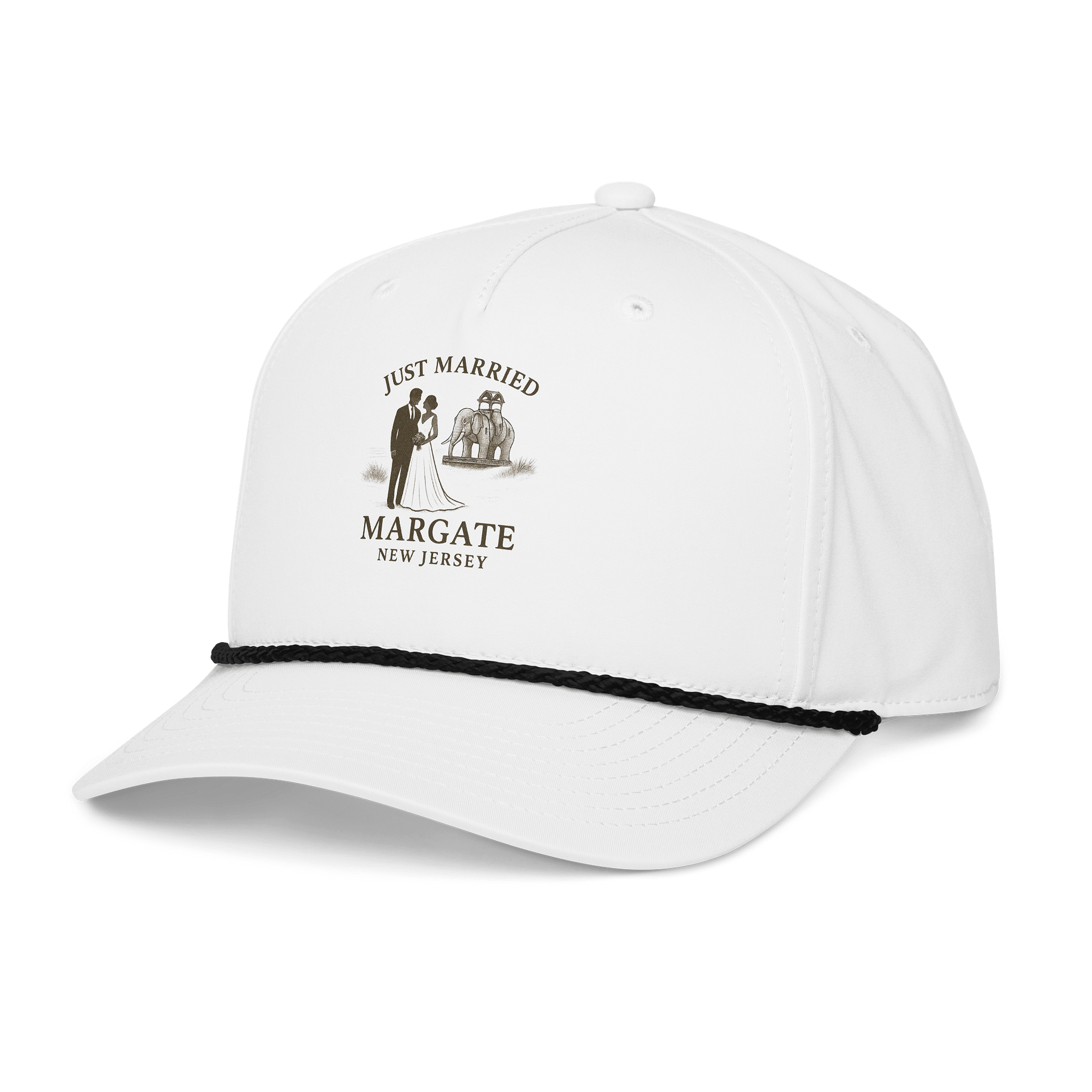 Margate NJ "Just Married" 5-Panel Classic Rope Wedding Cap product image (4)
