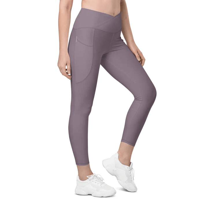 Plain Faded Orchid Grey Soft Summer Women's High Waisted Premium Crossover Leggings with Pockets by Treasure Pie product image (1)