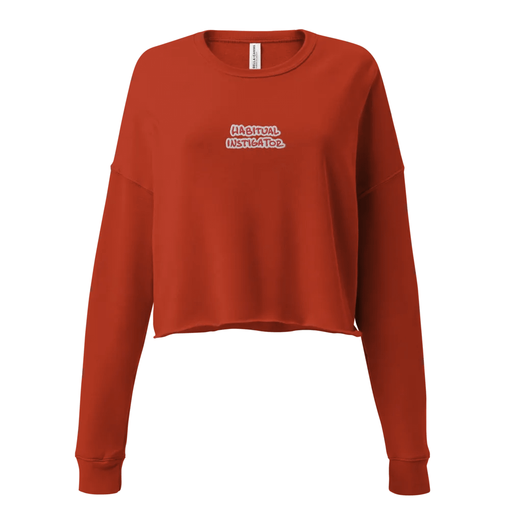 HABITUAL INSTIGATOR (red & white) embroidered fleece crop crew product image (1)