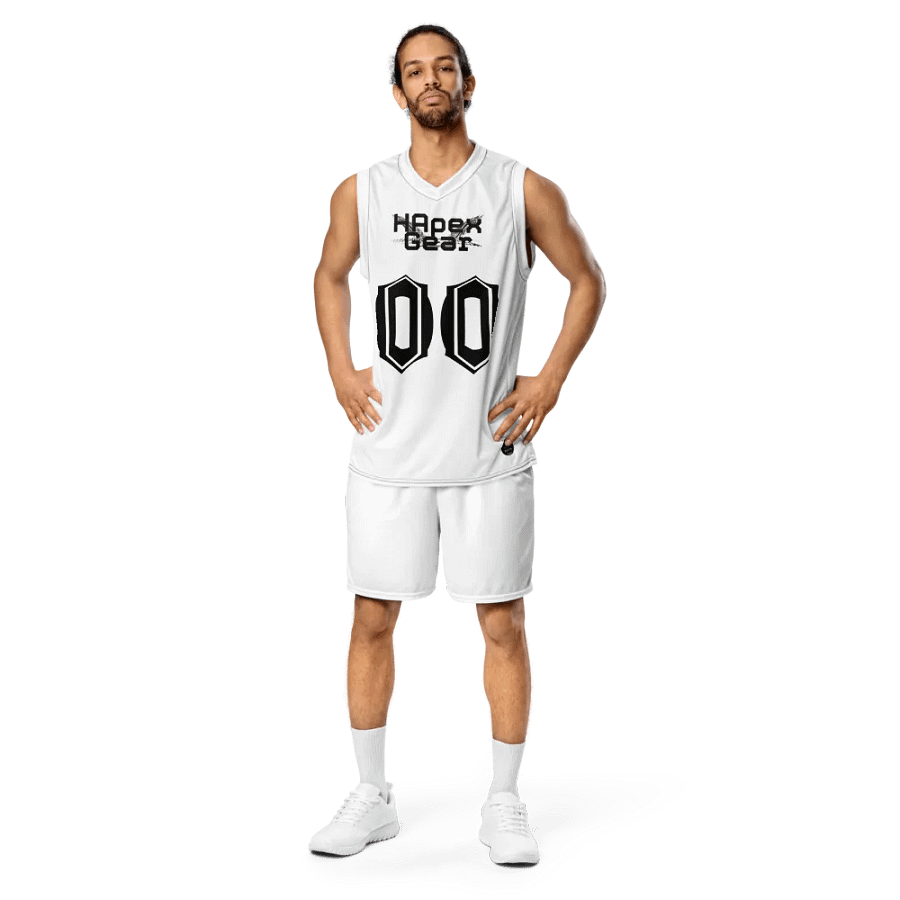 Kaidoom Dev - White - Recycled Unisex Basketball Jersey - Black HApex Gear Black Logo product image (3)