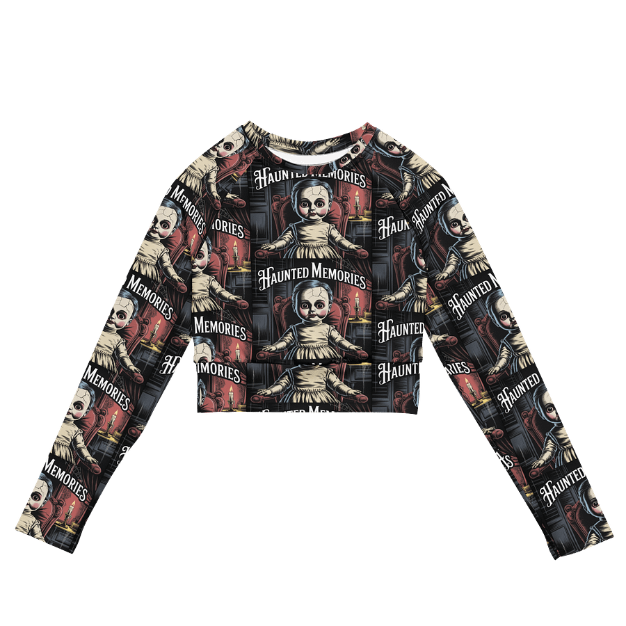 Midnight Veil Designs Gothic All-Over Print Long Sleeve Crop Top - Haunted Memories Black product image (2)
