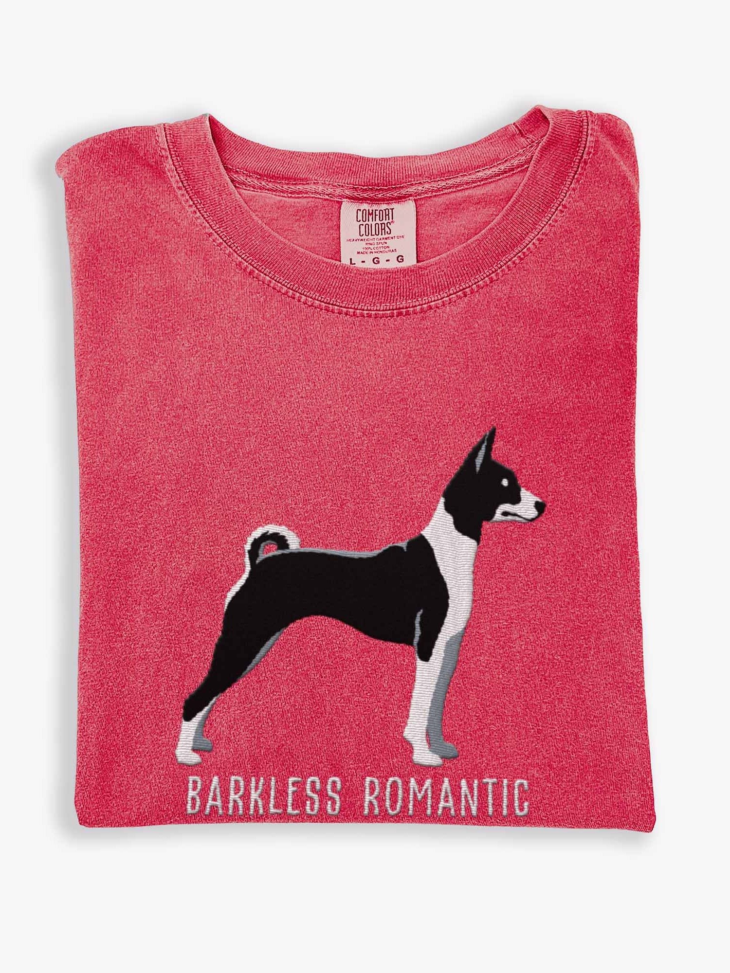 Barkless Romantic T-Shirt(Embroidered) of a Basenji(Black & White) product image (1)