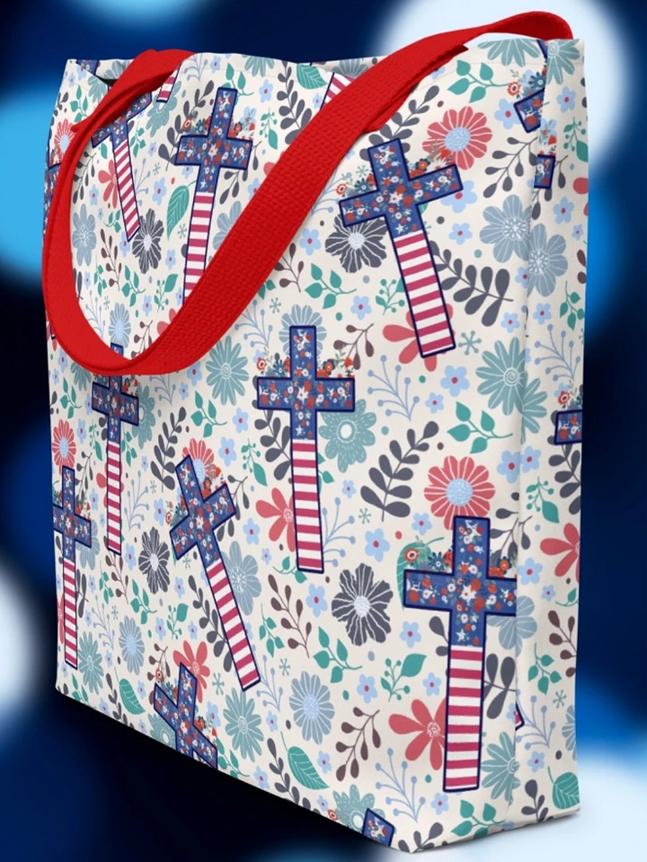 Floral Patriotic Cross Patterned Tote Bag product image (1)