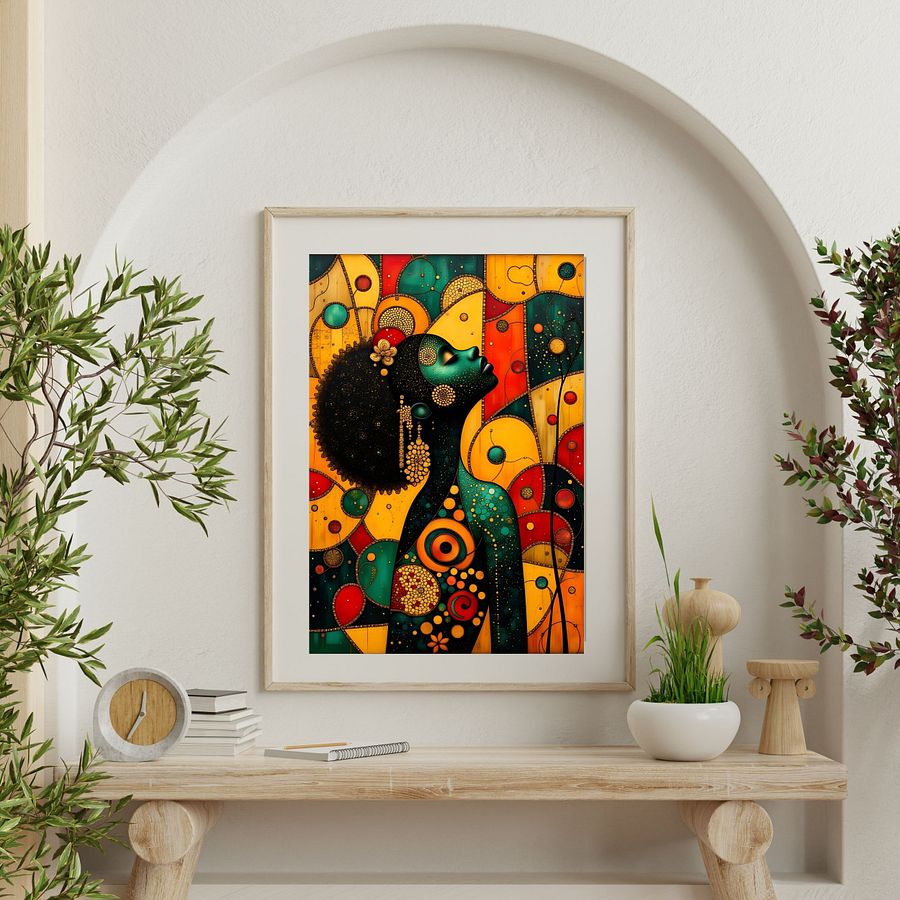 Good Vibes Black Woman Printable Wall Art, Black Girl Bathroom Wall Art product image (2)