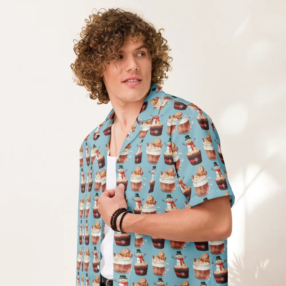 Xmas tea time gingerbread man latte cupcake Unisex Hawaiian Shirt product image (7)