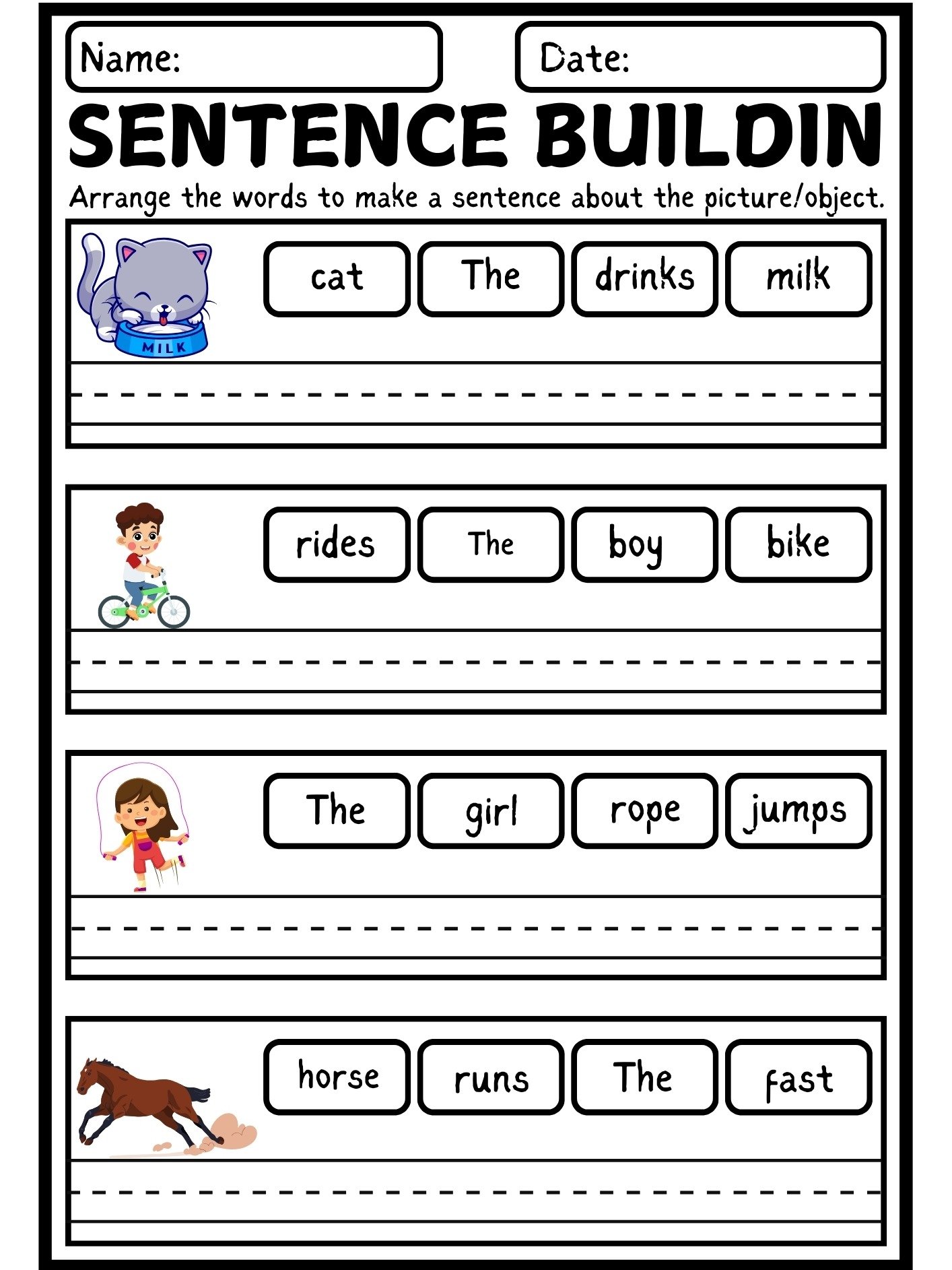 Reading and Building Simple Sentences Worksheet for Grade 1 product image (2)