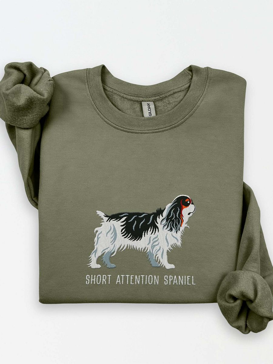 Short Attention Spaniel Sweatshirt (Embroidered) of an English Toy Spaniel(Tricolor) product image (1)
