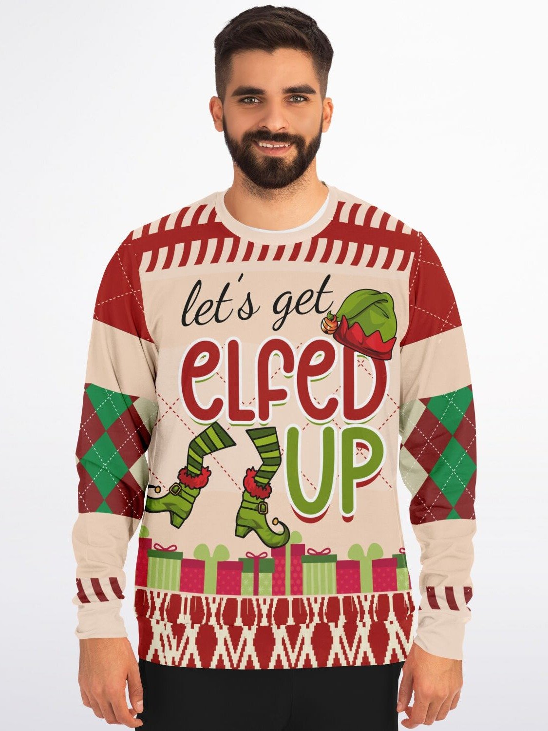 “Let’s Get Elfed Up” Funny Ugly Christmas Sweatshirt | Hilarious Elf Holiday Jumper | Drinking Humor Party Outfit product image (3)