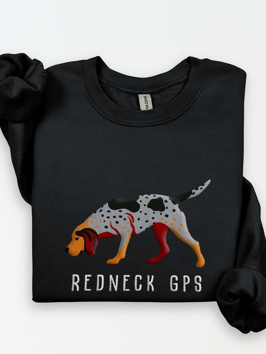 Redneck GPS Sweatshirt (Embroidered) of an American English Coonhound product image (1)