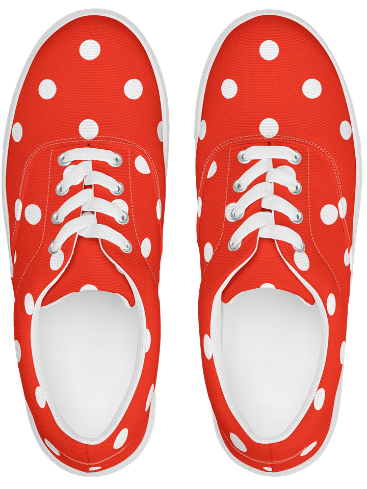 White Polka Dots on Red Women's Lace-Up Canvas Shoes product image (1)