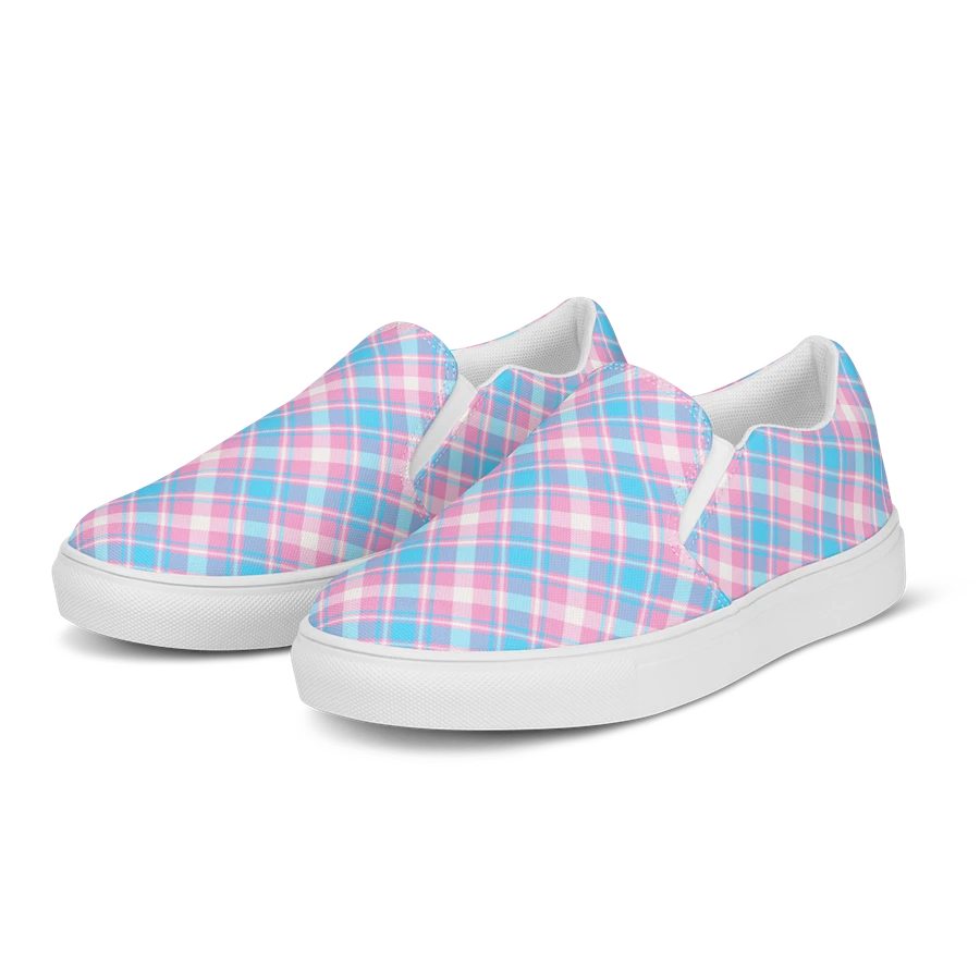Baby Blue, Pink, and White Plaid Women's Slip-On Shoes product image (3)