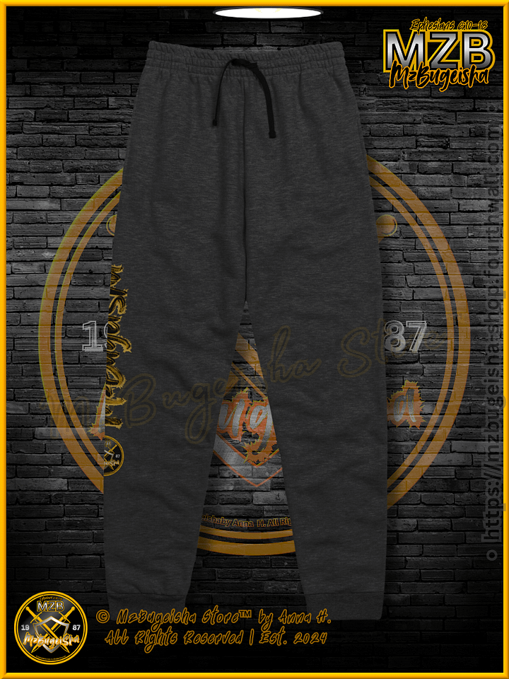 Pants - MzBugeisha™ " Emblem & Name Logo [V1] (blk/yellow/slvr)" Cozy Comfort Jogger Pants By Anna H. product image (1)