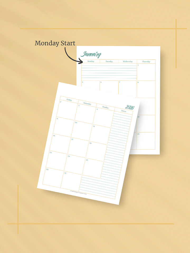 Sunshine Skies 2026 Calendar - 2 Pages per Month, Monday Start, Letter Size product image (2)