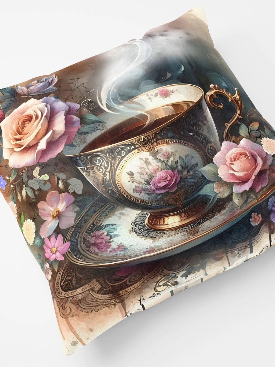 Tranquil Vintage Tea Cup Roses Pillow product image (4)