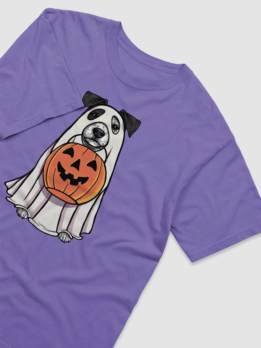 Funny Halloween Jack Russell Terrier(Black) T-Shirt | Funny JRT Wearing a Ghost Costume and Holding a Pumpkin Basket product image (29)