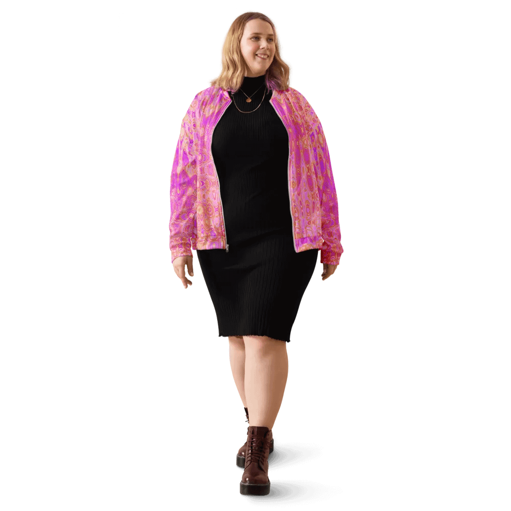 Cool Abstract Pink and Magenta Atomic Retro Zigzags Unisex Bomber Jacket product image (2)