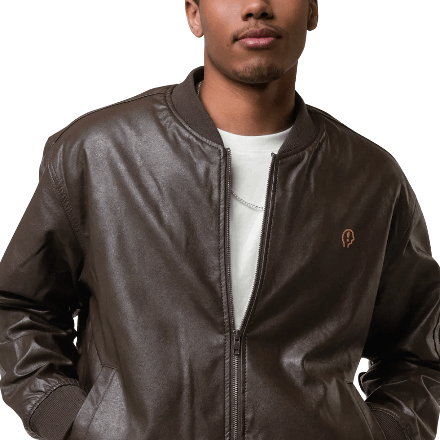 EXCLAIMING MENTALLY monochrome brown faux leather jacket product image (9)