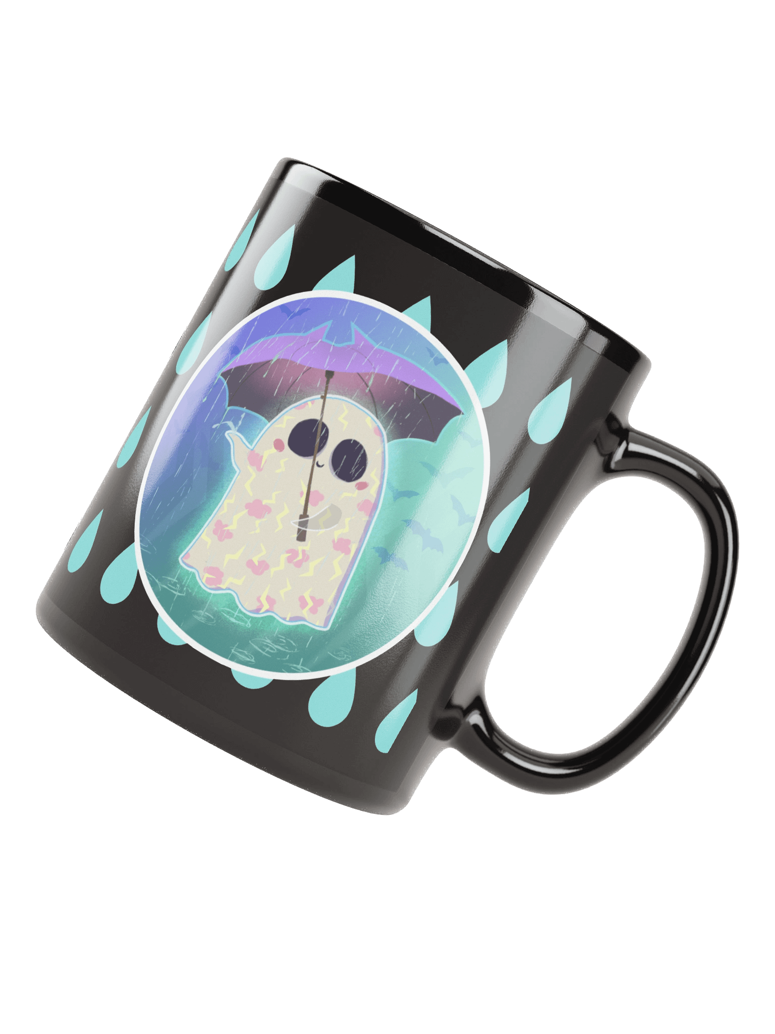 Pastel Little Ghost in the Rain - Black Ceramic Mug product image (6)