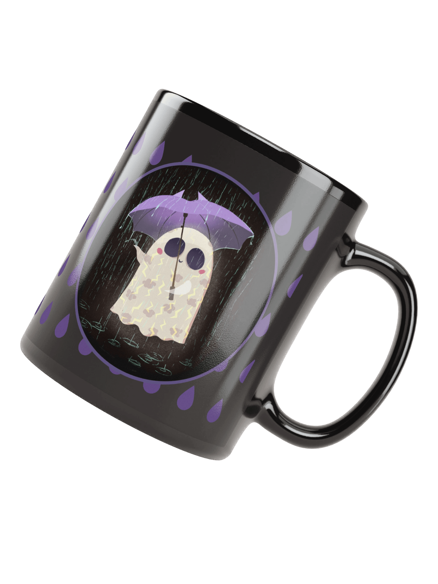 Little Ghost in the Rain - Black Ceramic Mug product image (6)