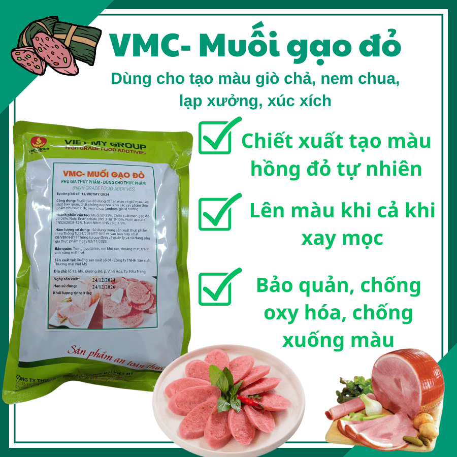 VMC Muối gạo đỏ tạo hồng đỏ cho giò chả, xúc xích, nem chua product image (1)
