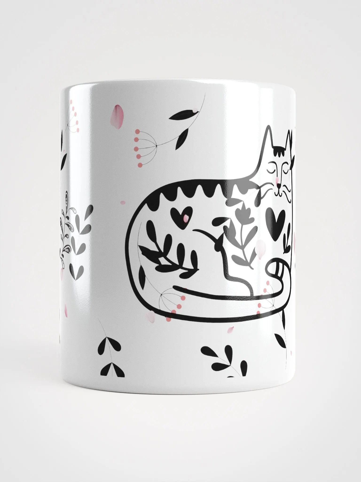 Whimsical Folk Art Cat Love Ceramic Mug|Housewarming Birthday Gifts Cute White GlossyMug product image (14)