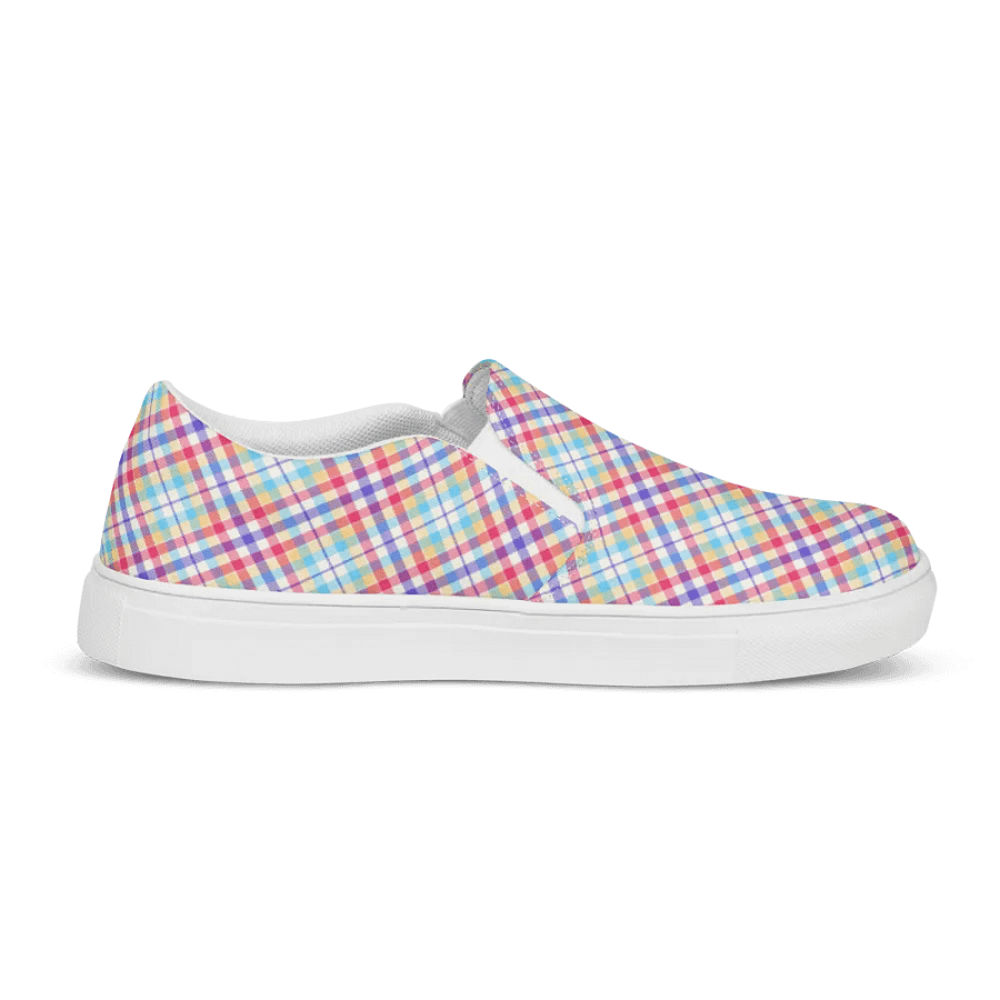 Purple, Pink, and Blue Plaid Women's Slip-On Shoes product image (5)