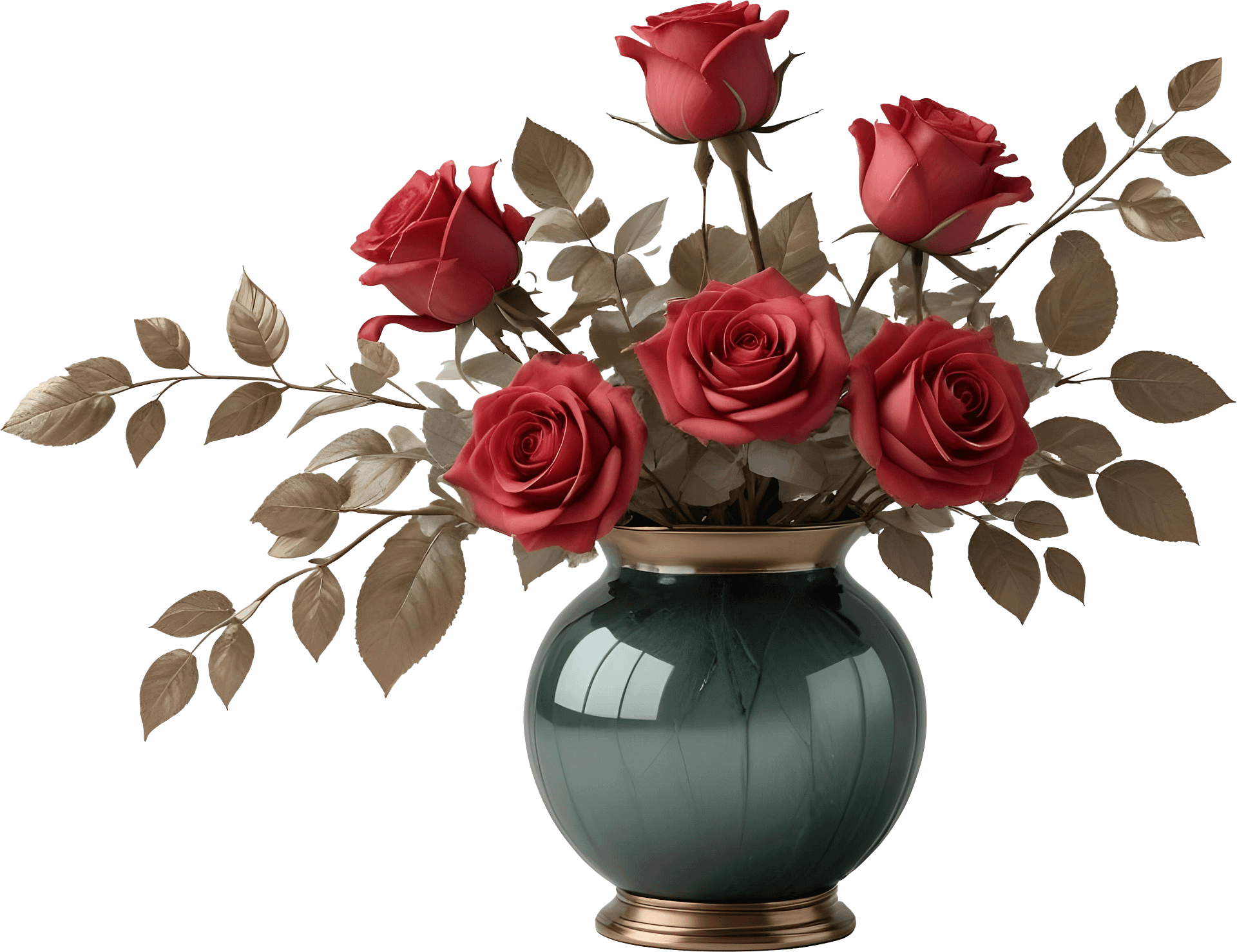 Timeless Green Vase with Red Roses - PNG product image (1)