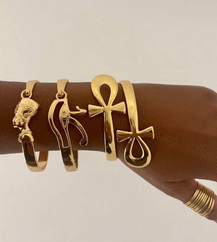 18K Gold Plated Ancient Goddess Egyptian Statement Bangles product image (1)