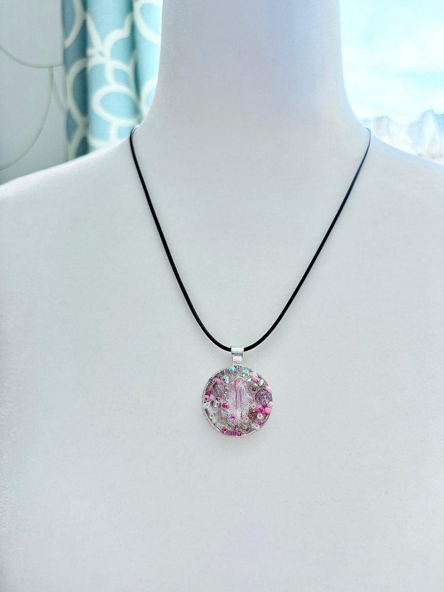 Pink Blush Confetti Necklace | Sparkly Preppy Pendant | by Monique Faella Designs™ | MFD-00005 product image (2)