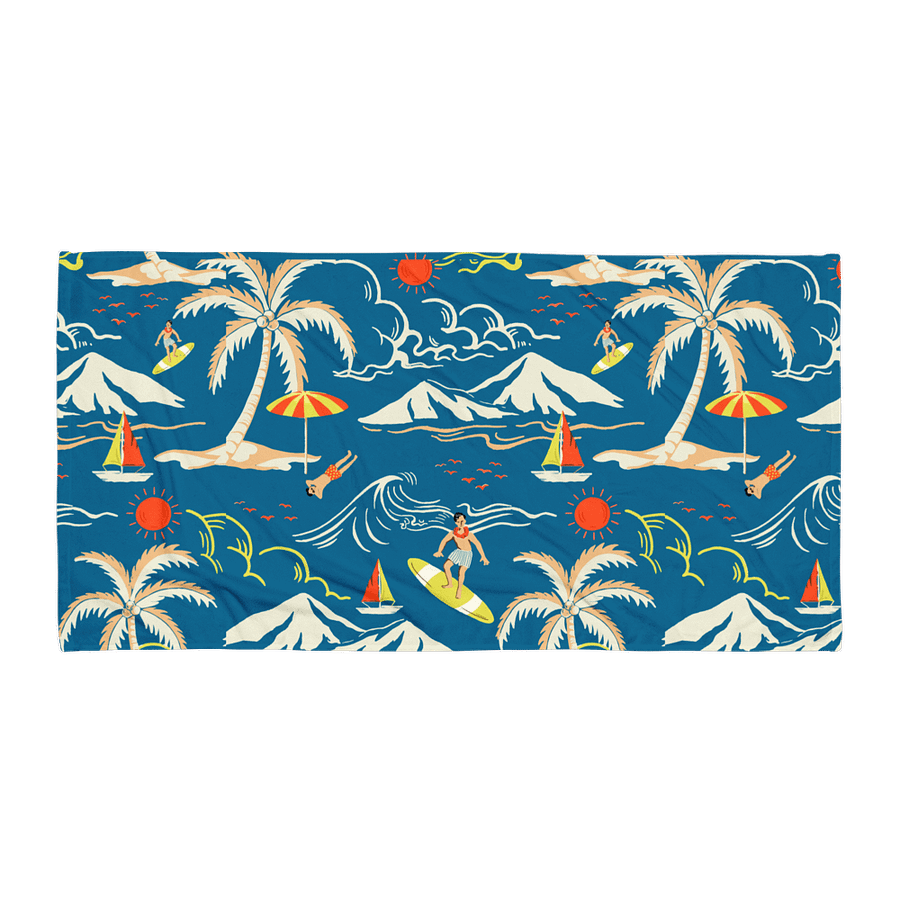 tRETRO SURF ISLAND BEACH TOWEL – 30"x60", COTTON TERRY BACK, VINTAGE TROPICAL PRINTowel product image (1)