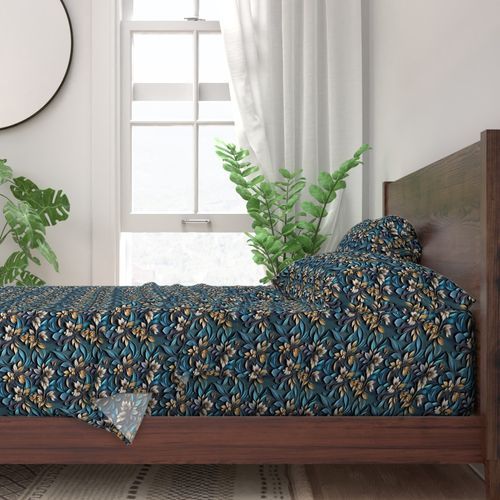 Seamless Pattern - Yellow-Brown Flowers on Textured Blue Background product image (3)
