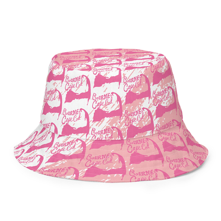 Adults Unisex | Reversible Bucket Hat | BOURNE to Cape Cod™ x BRN.2C.C.™ All-Over Logo Print | Coastal Style Sun Hat | Brilliant Rose on Pink & White Splash product image (2)