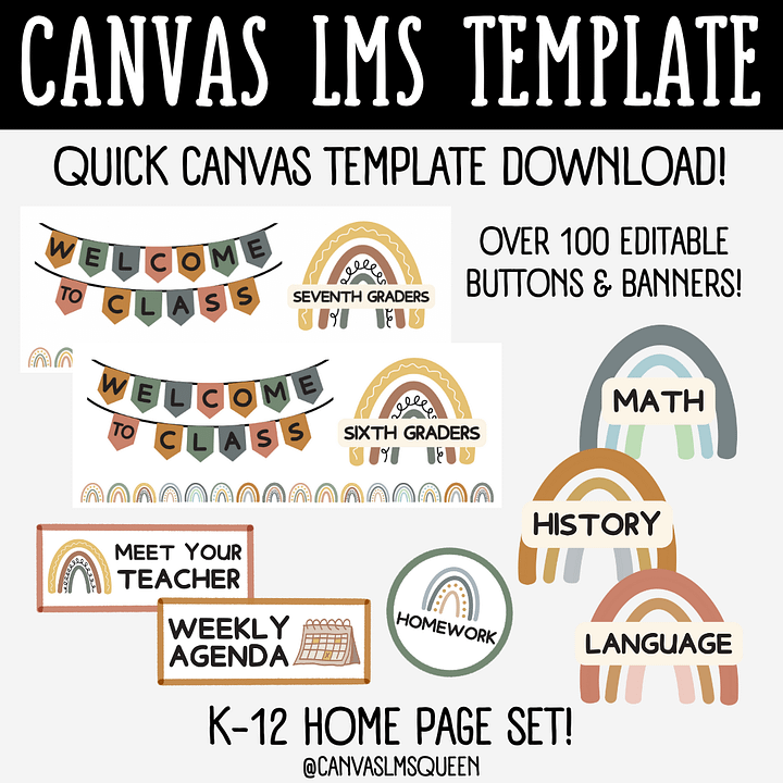 Canvas LMS Template - HOMEPAGE, BUTTONS & BANNERS - Boho Rainbow - 100% Editable product image (2)