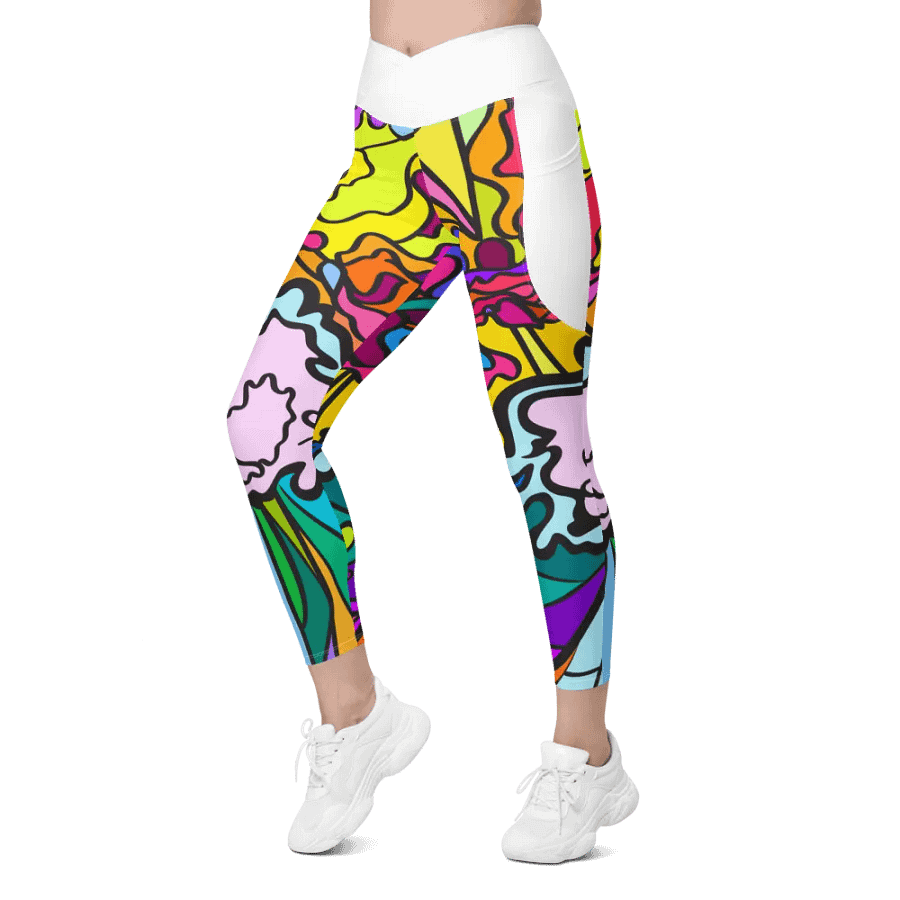 Psychedelic Fusion Crossover Leggings with Pockets - Wave at Sunset product image (9)