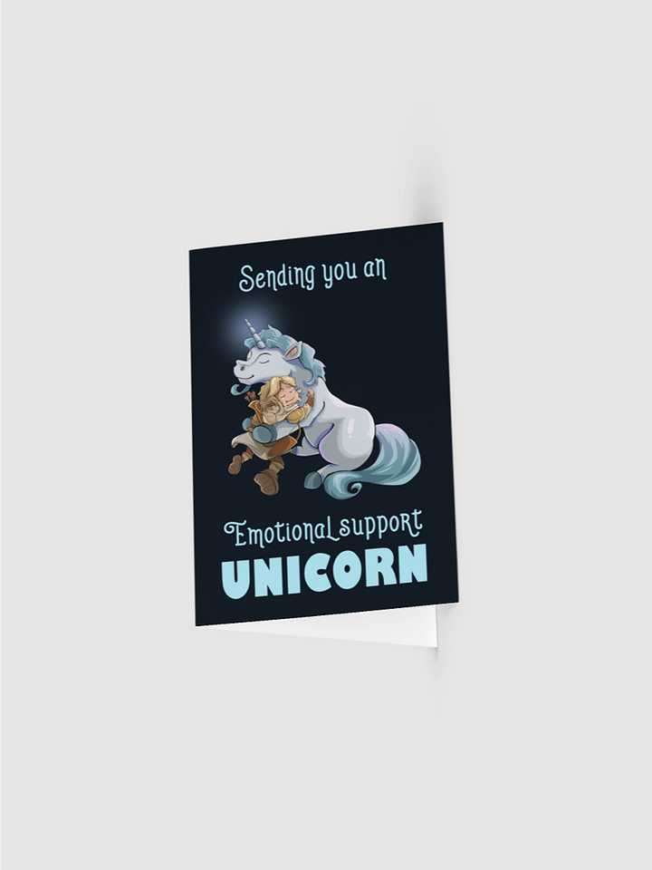 Emotional Support Unicorn & Elf greeting card, cute gift for RPG players, fantasy fiction enthusiasts, and horse lovers product image (1)