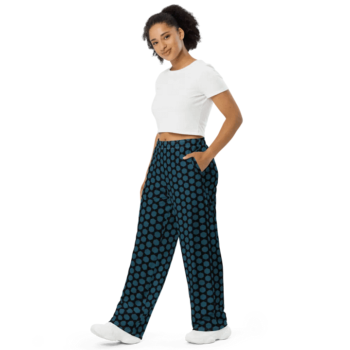 Blue Blossoms on a Black Night Background Wide-Leg Pants product image (2)