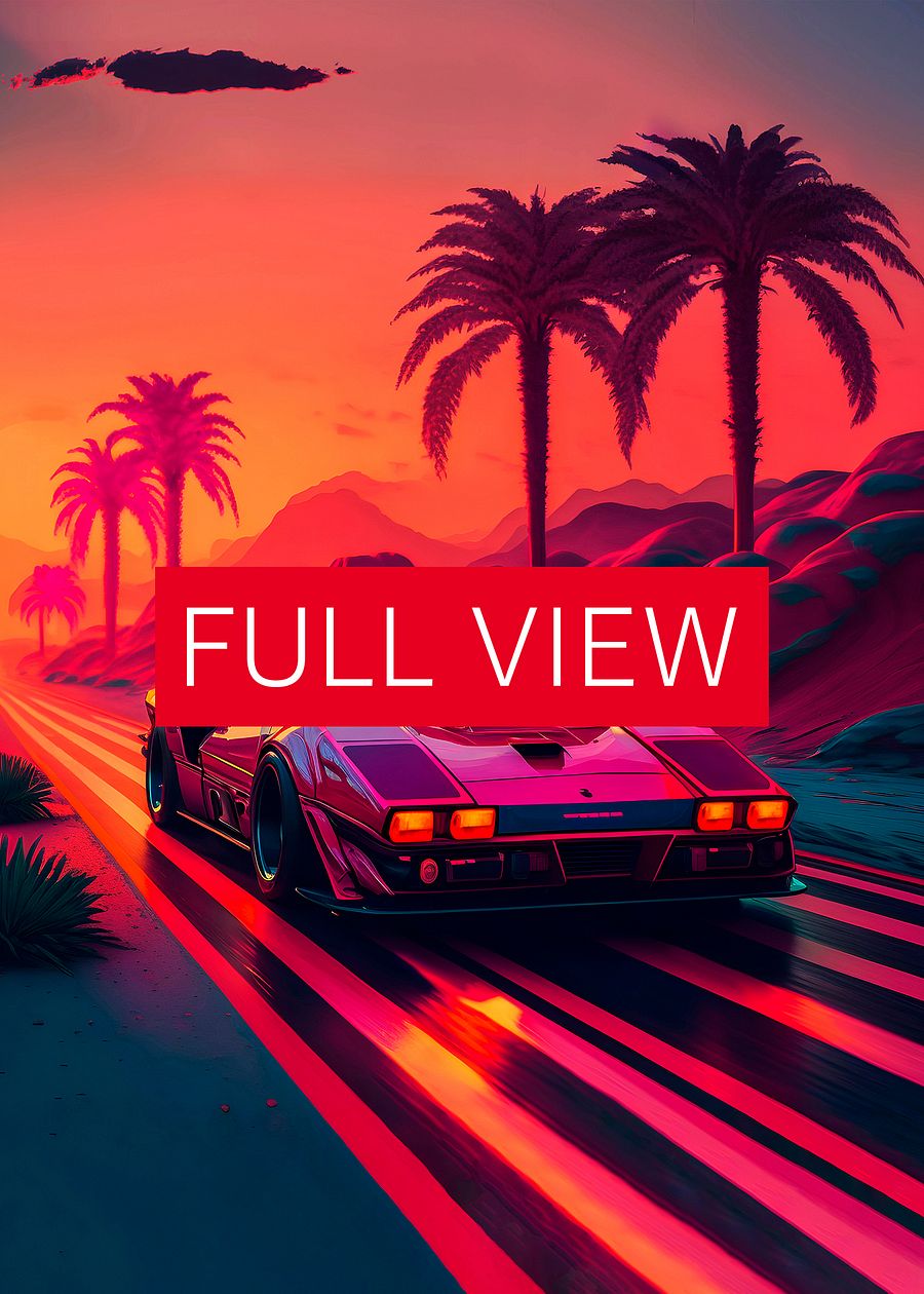 Ferrari, Retrowave car, synthwave landscape [synthwave/vaporwave/cyberpunk] — aesthetic art print product image (3)