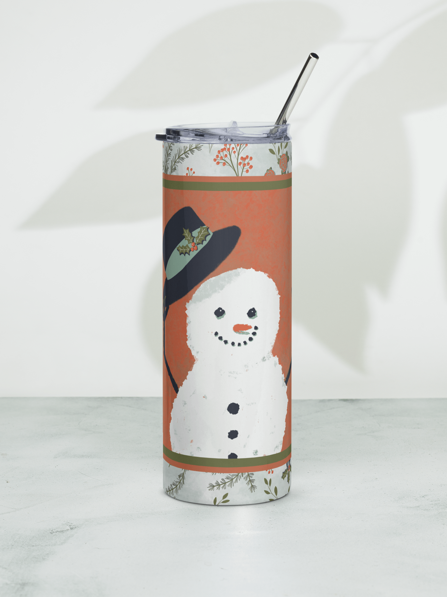 “Snowman Hello” 20-Ounce Stainless Steel Tumbler with Straw product image (6)