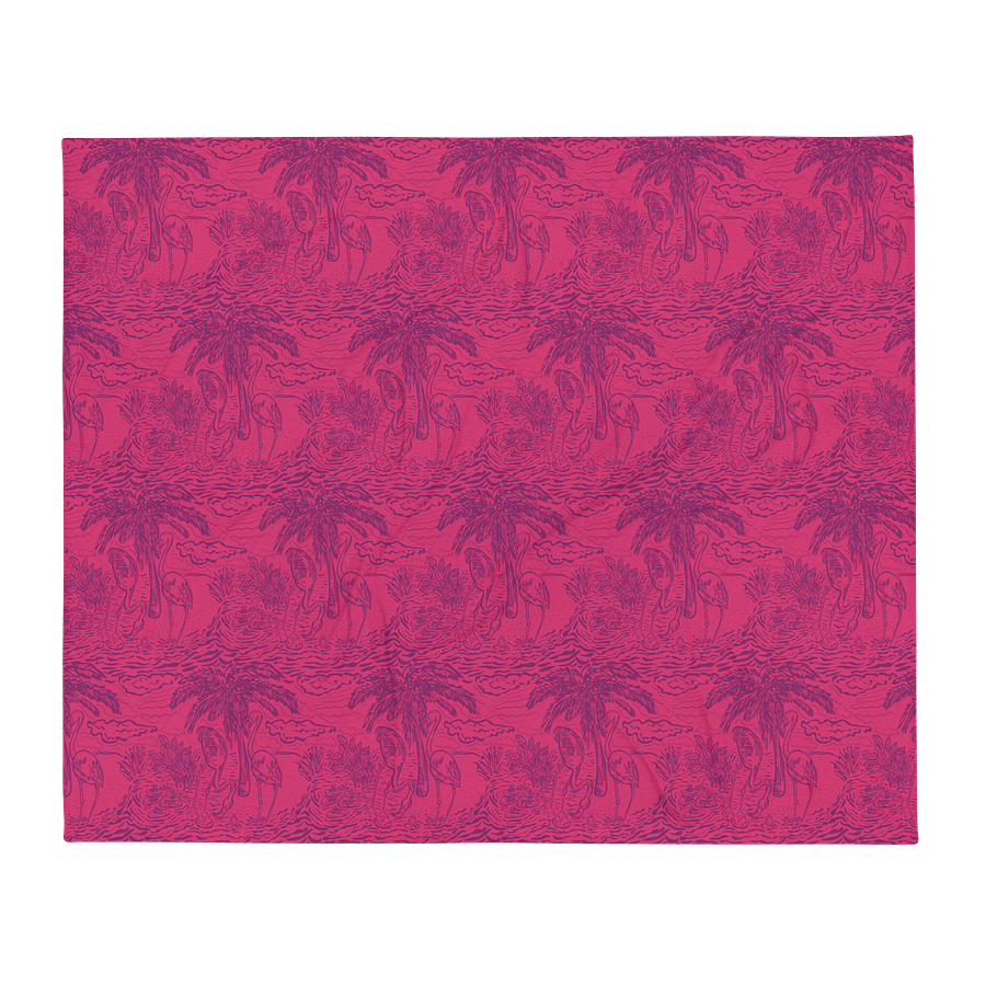 Flamingo Fancy Toile Throw Blanket | Purple on Hot Pink Tropical Toile with Cheeky Flamingos | by Monique Faella Designs™ product image (2)