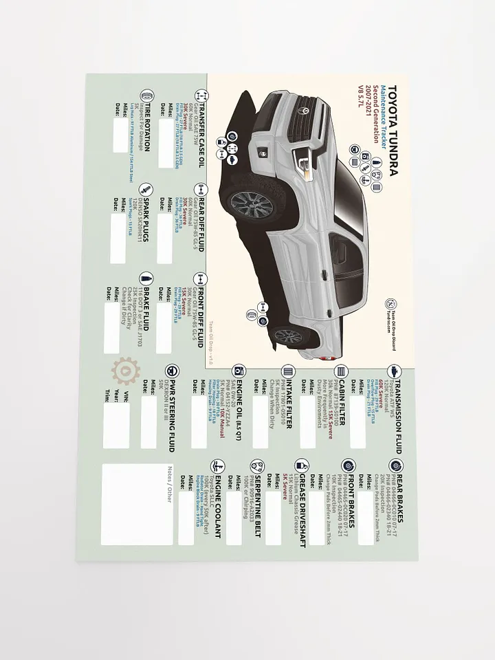 2nd Gen Tundra Maintenance Tracker - White product image (2)