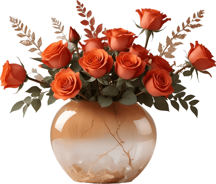 Golden Glow Vase with Orange Roses - PNG product image (1)