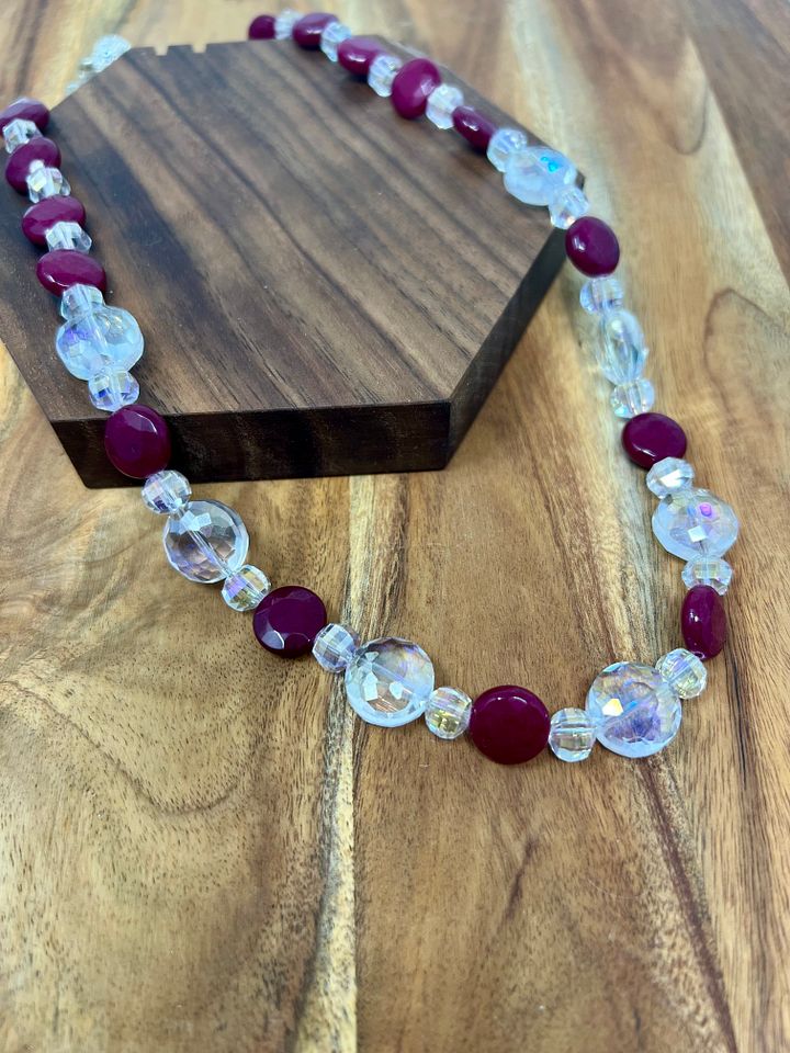 Handmade Necklace (Deep Red and AB Crystal) product image (2)