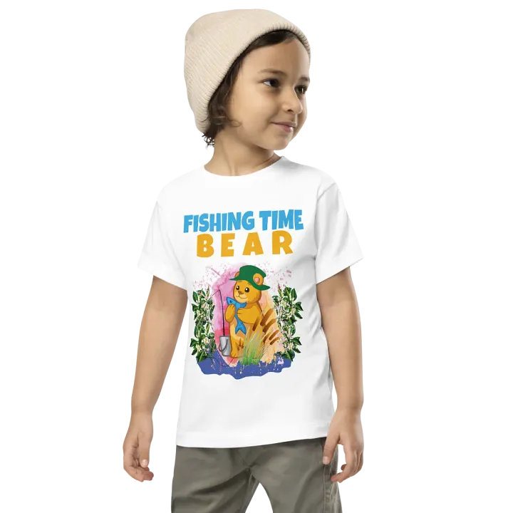 Bear Fishing Time Cute Colorful Funny Bella + Canvas Toddler T-Shirt – Funny Shirt & Gift for Kids product image (1)