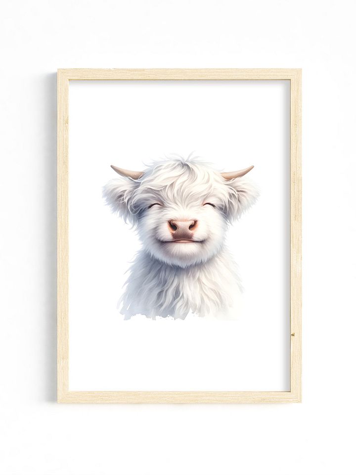 Happy White Highland Cow Nursery Print product image (1)