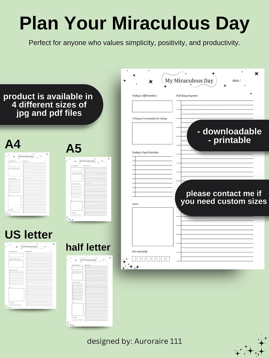 My Miraculous Day - Printable Daily Planner | Digital Planner Page Download | Multiple Sizes Included product image (4)