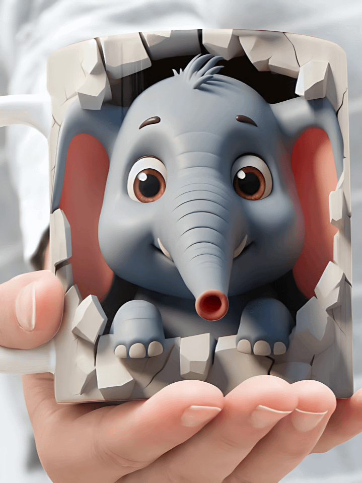 3D Cartoon Elephant Mug Wrap PNG – Charming Sublimation Design for 11oz & 15oz Mugs – Cute Character Bundle – Instant Digital Download product image (1)