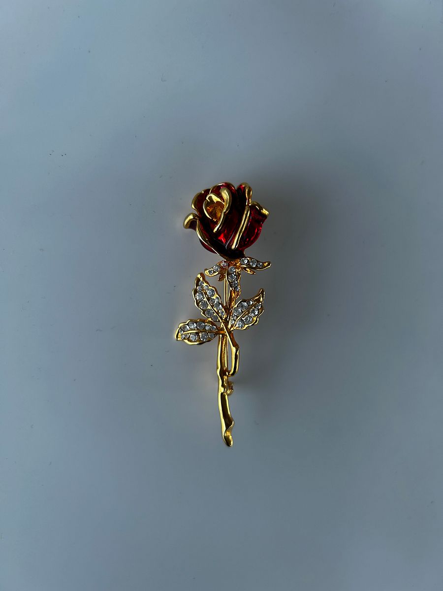 Gold Tone Rose Rhinestones Brooch product image (3)