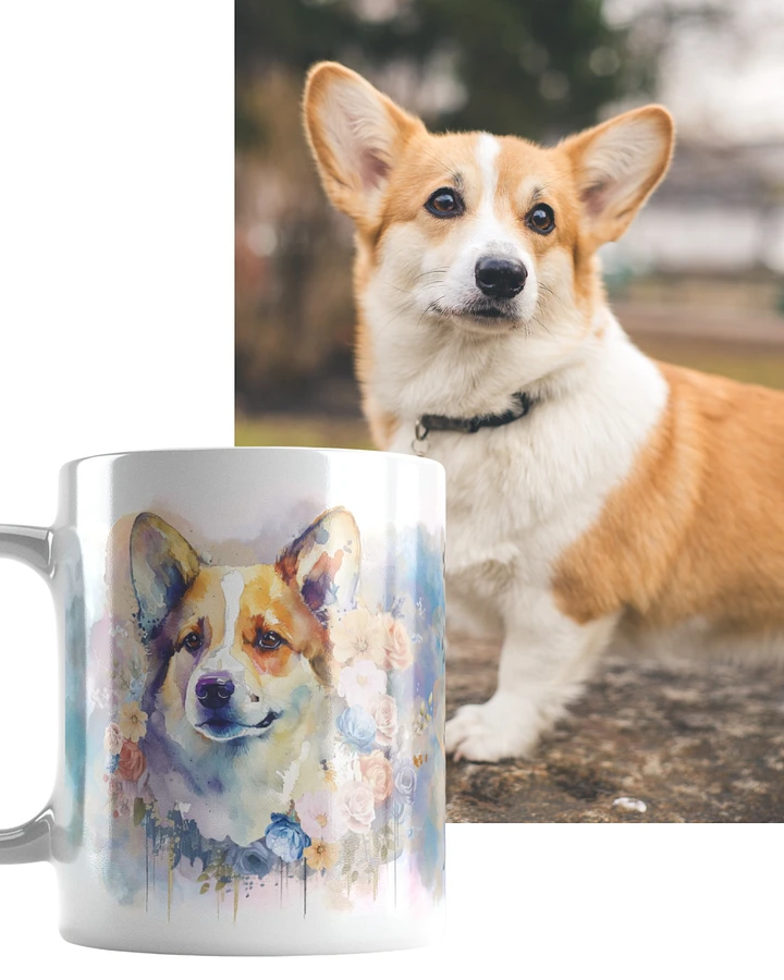 Corgi Dog with Watercolor Flowers Mug product image (1)