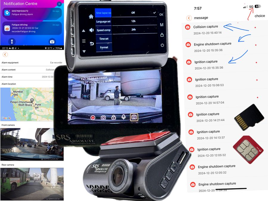 SRS ABSOLUTE 3K 4G Dash Cam| 24x7 Remote Audio-Video Monitor| Record/Download/Playback/Live/Call/Zoom| GPS Track| GeoTag Hyper Lapse|PIP WI-FI HotSpot| G-Sensor/Motion Sensor|1TB MicroSD support-S44GC product image (5)