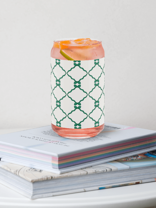 Bows and Ribbon Pattern in White and Green Glass Tumbler product image (1)